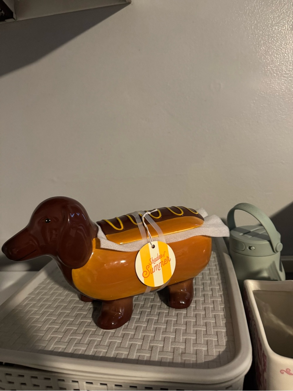 Ceramic Dachshund Hot Dog Decorative Jar - Brown & Yellow